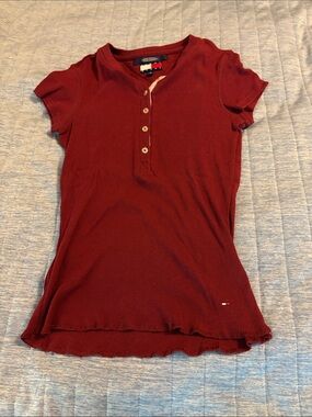 Tommy Hilfiger Burgundy Crewneck Henley Top